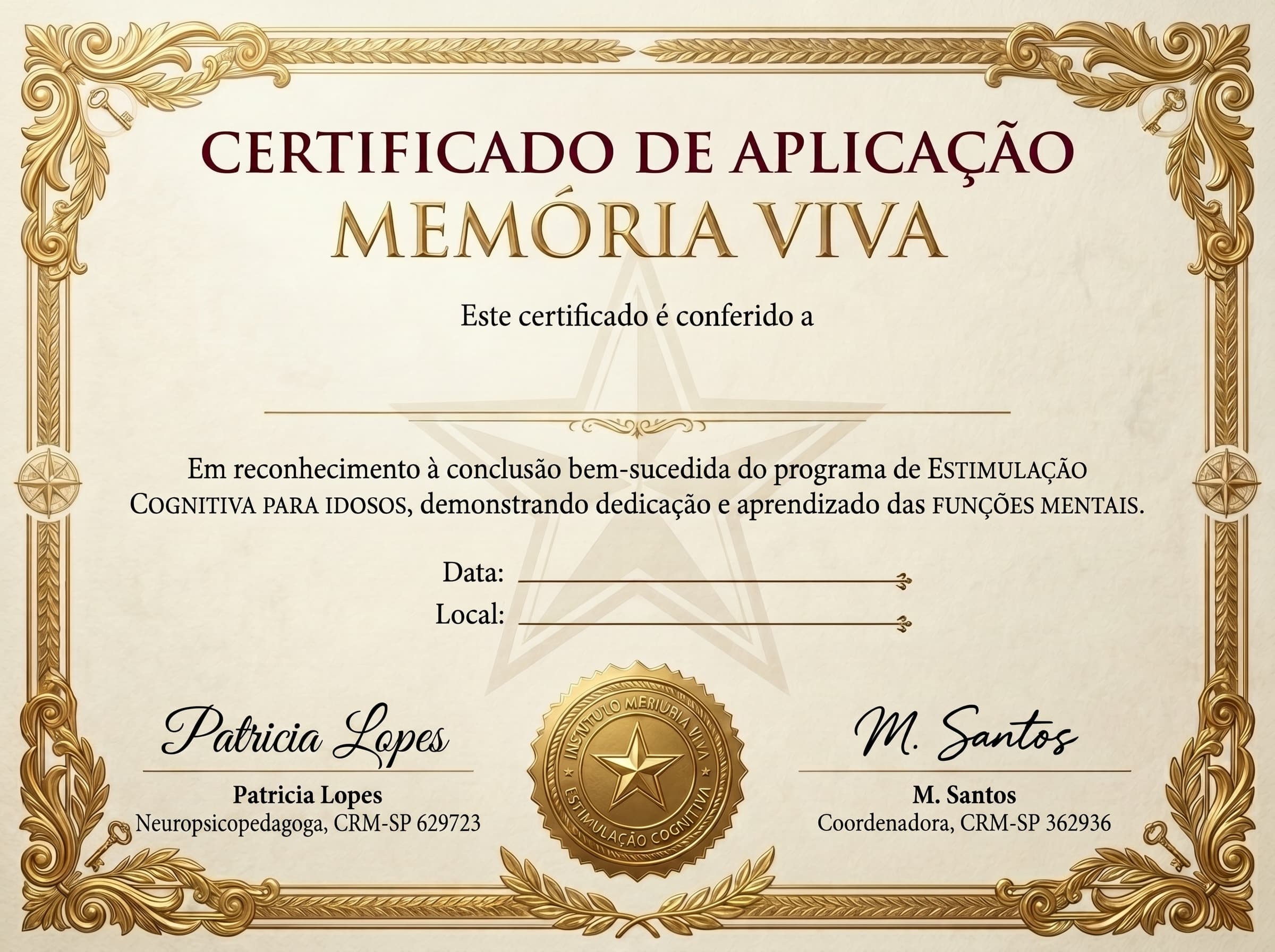 Certificado Oficial de Aplicação das Atividades.